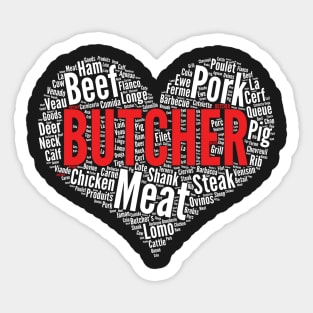 Butcher Heart Shape Word Cloud Design Meat Lover print Sticker